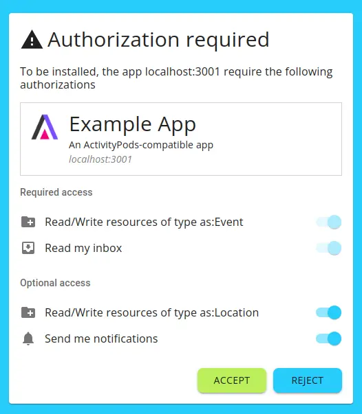 The authorization screen in ActivityPods 2.0